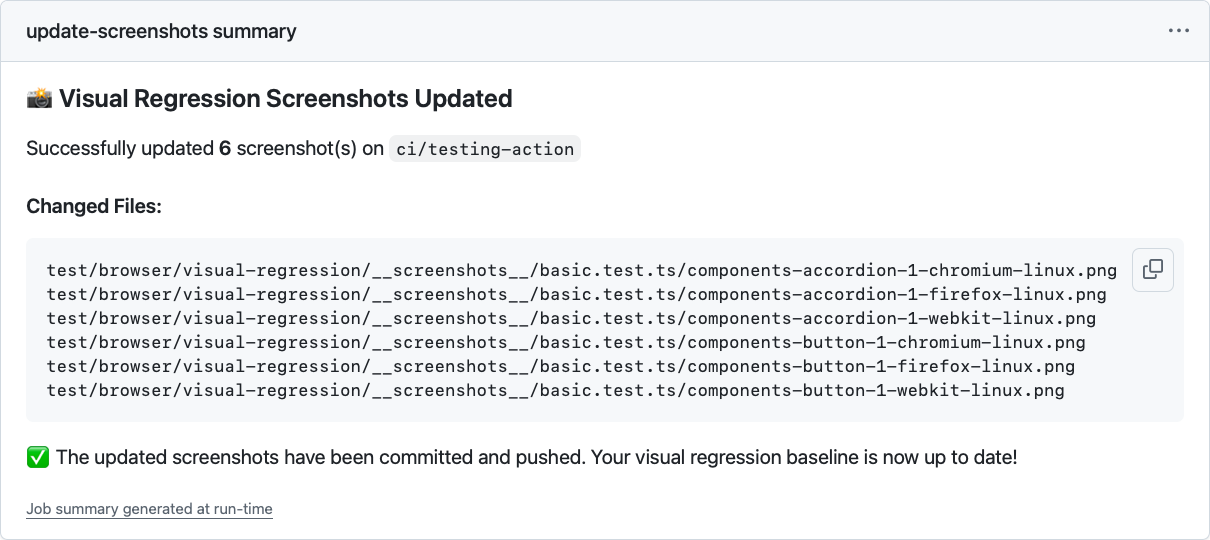 Action summary after updates